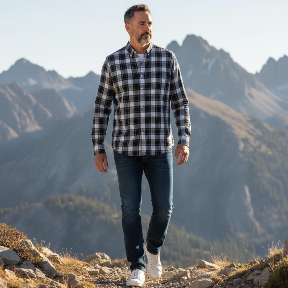 🏔️ Crémeux Classics Button-Down Shirt Men’s L Green Blue Plaid |